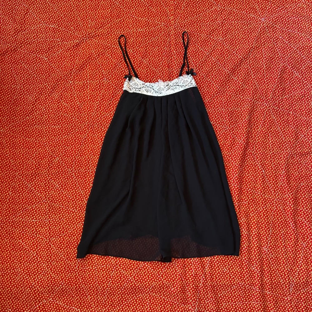 Gilligan & O'Malley Black Sheer Babydoll Nightgown Lace Trim Small